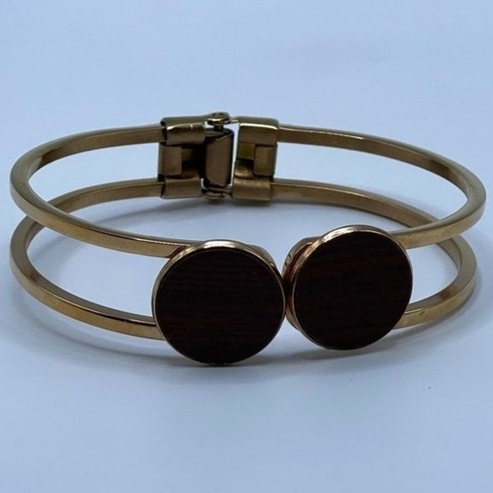 Woodstone Boho Rose Gold Genuine Wood Bracelet Minimalist Cuff Bangle NIB Chic
